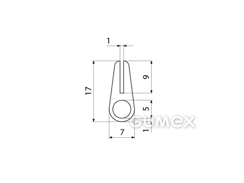 "U" Silikonprofil mit Loch, 17x7/1mm, 45°ShA, -60°C/+180°C, transparent, 